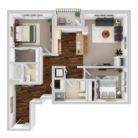 Floor plan for 2 beds, 2 baths, 1124 sqft
